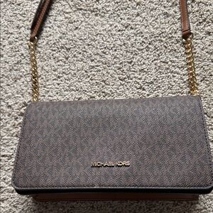 Michael Kors Brown and Gold Logo Crossbody Wallet